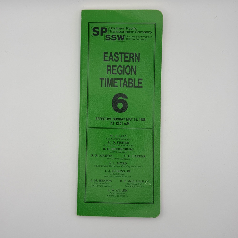 Southern Pacific‎ SSW Eastern Region Timetable 6 May 15 1988 Railroad Vintage
